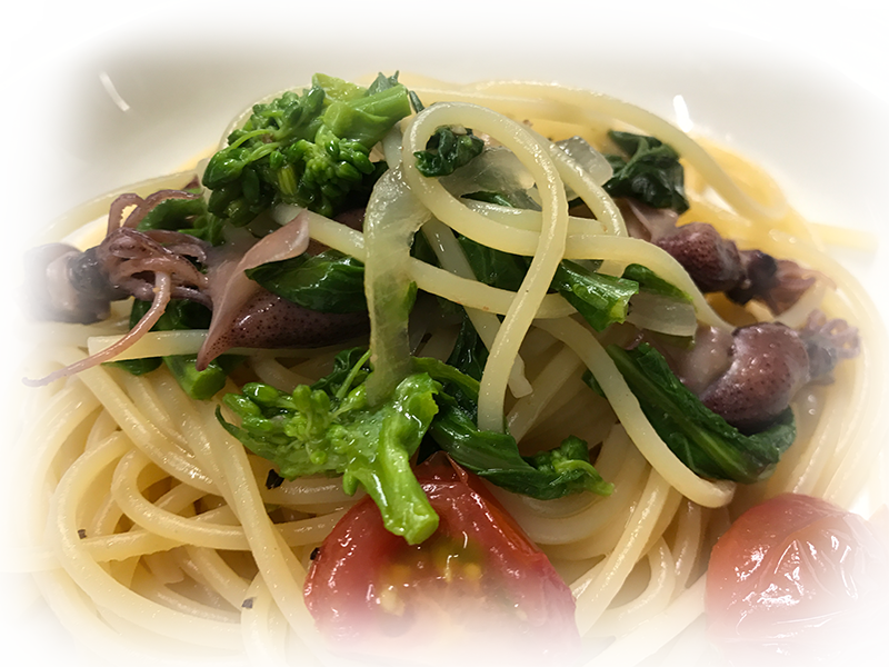 ホタルイカと菜の花のパスタ